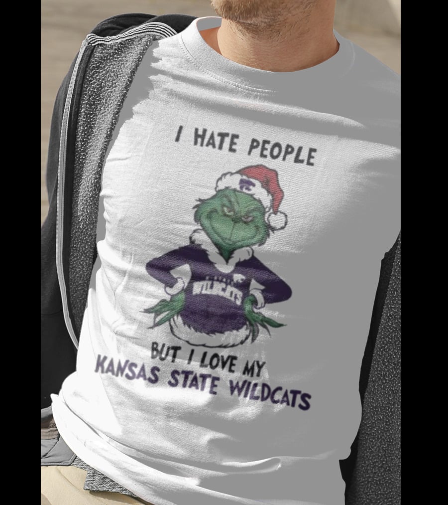 I Hate People But I Love My Kansas State Wildcats Grinch Merry Christmas T-Shirt