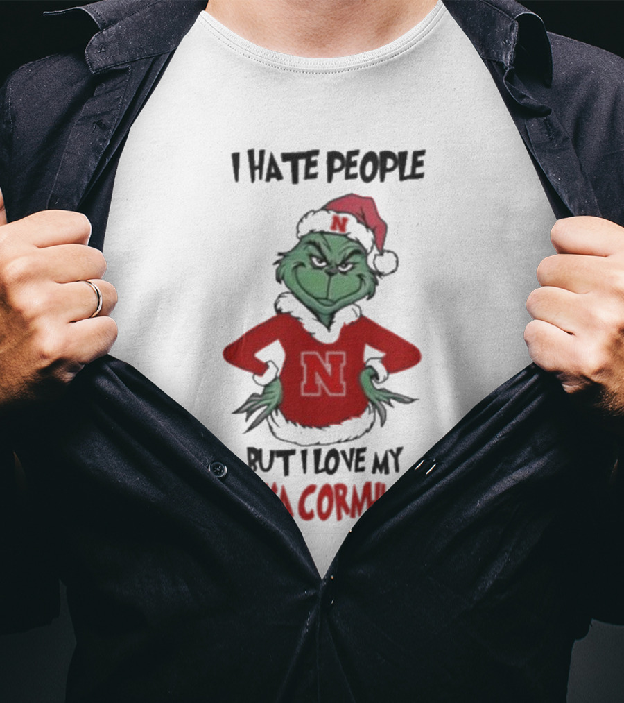 I Hate People But I Love My Nebraska Cornhuskers Grinch Christmas T-Shirt