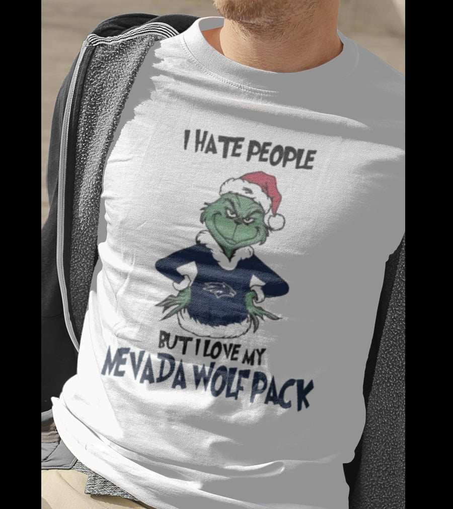 Grinch I Hate People But I Love My Nevada Wolf Pack Merry Christmas T-Shirt