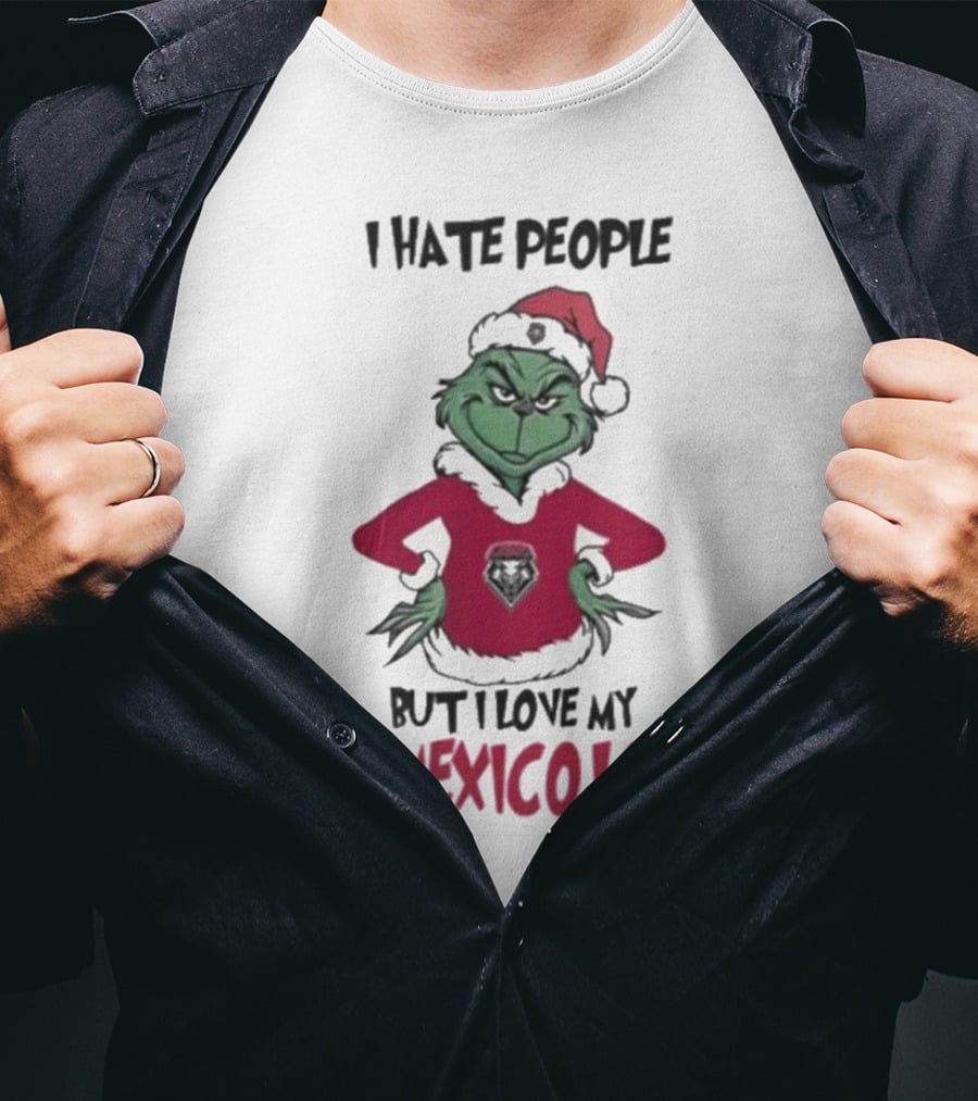 I Hate People But I Love My New Mexico Lobos Grinch Merry Christmas T-Shirt