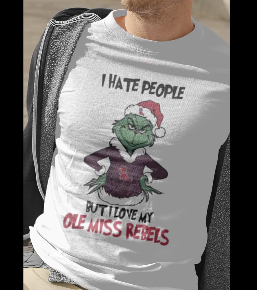 I Hate People But I Love My Ole Miss Rebels Grinch Christmas Football Fan T-Shirt