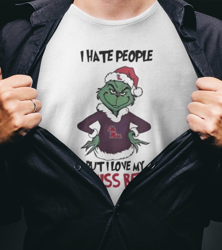 I Hate People But I Love My Ole Miss Rebels Grinch Christmas Football Fan T-Shirt