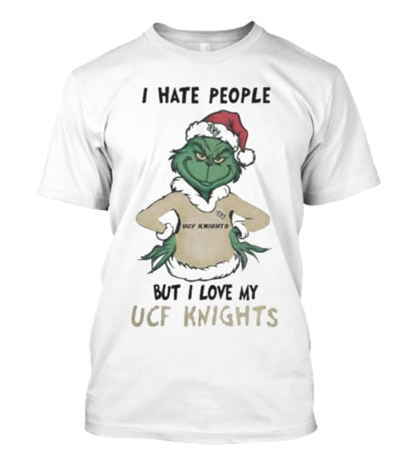 Grinch In Santa Hat I Hate People But I Love My UCF Knights Christmas T-Shirt