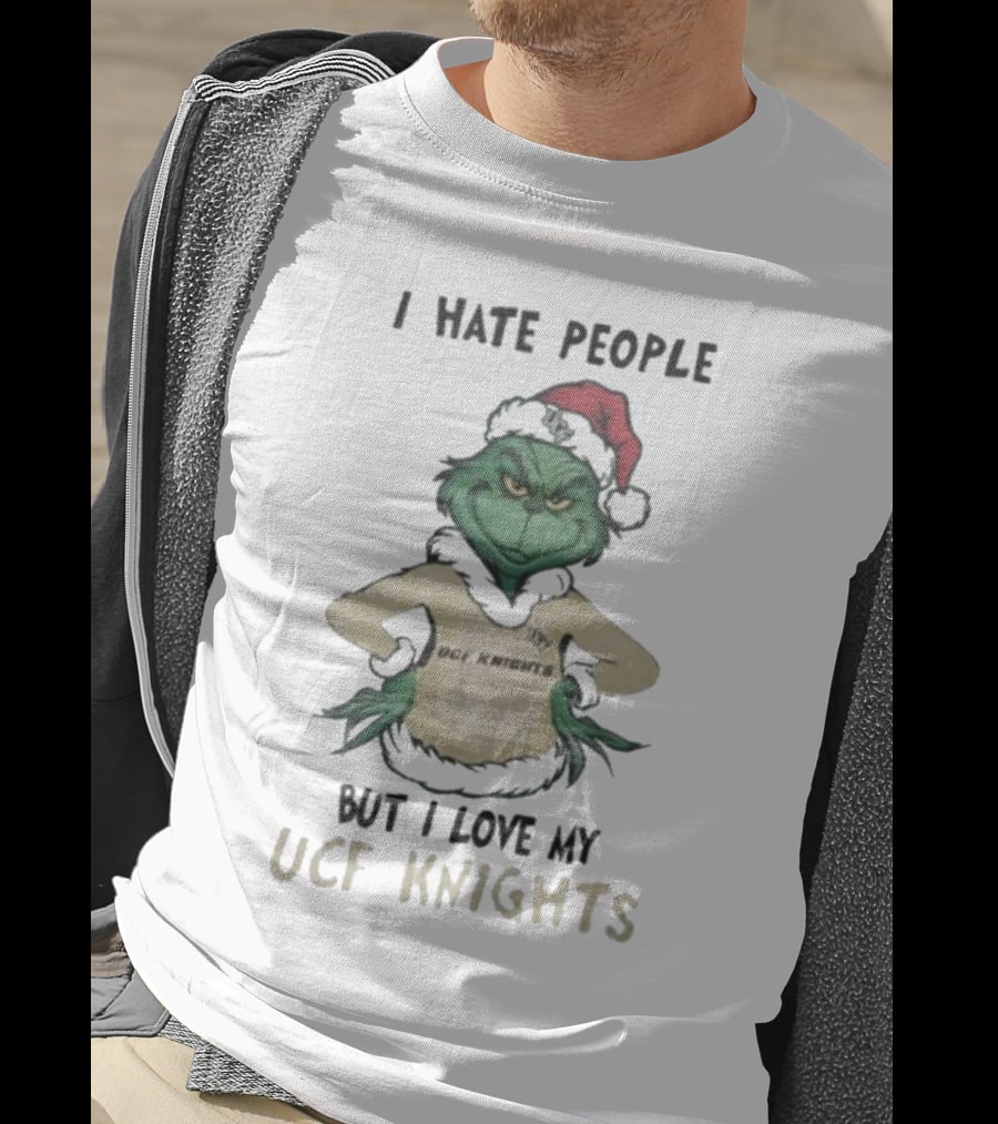 Grinch In Santa Hat I Hate People But I Love My UCF Knights Christmas T-Shirt