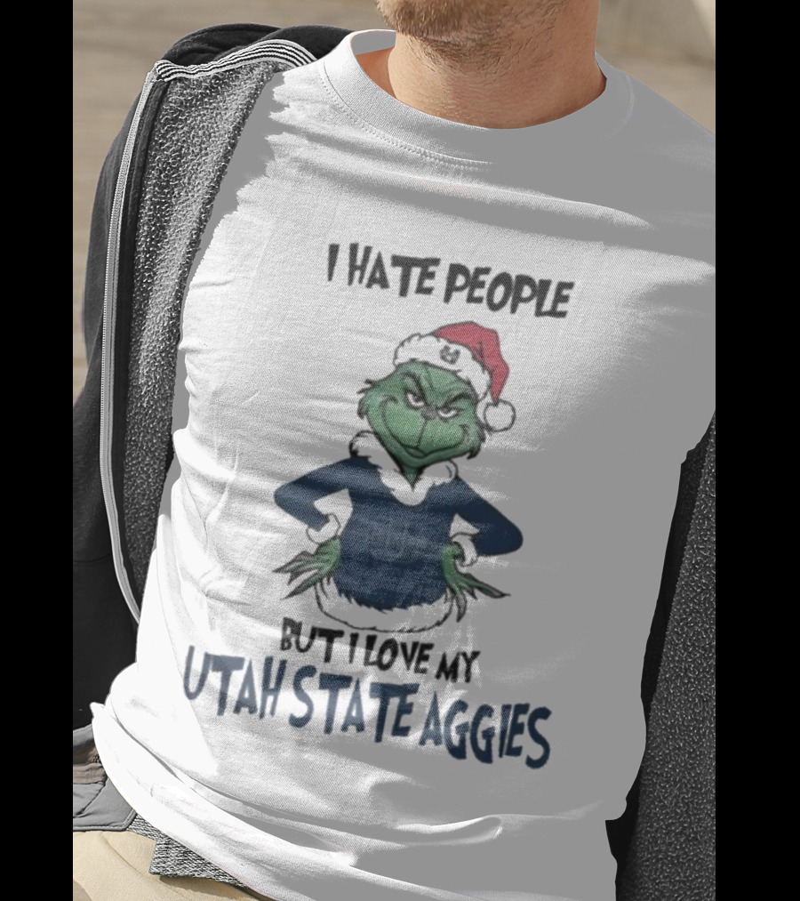 I Hate People But I Love My Utah State Aggies Grinch Christmas T-Shirt