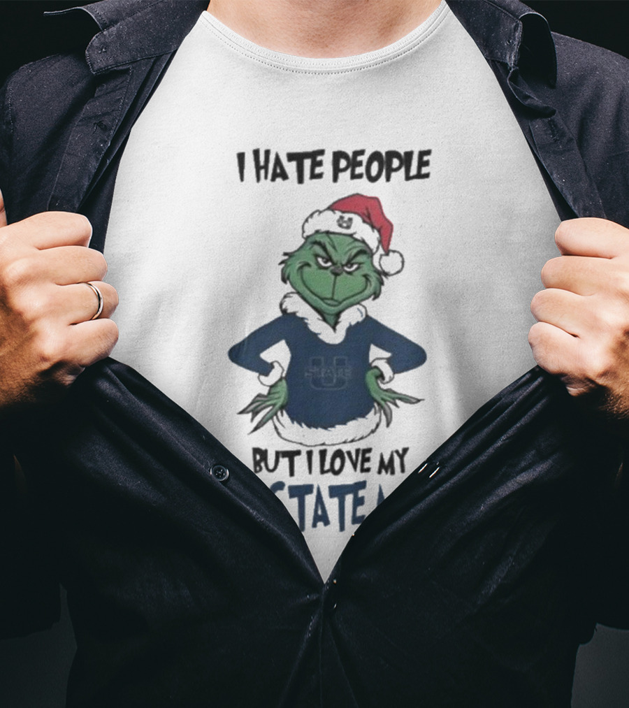 I Hate People But I Love My Utah State Aggies Grinch Christmas T-Shirt