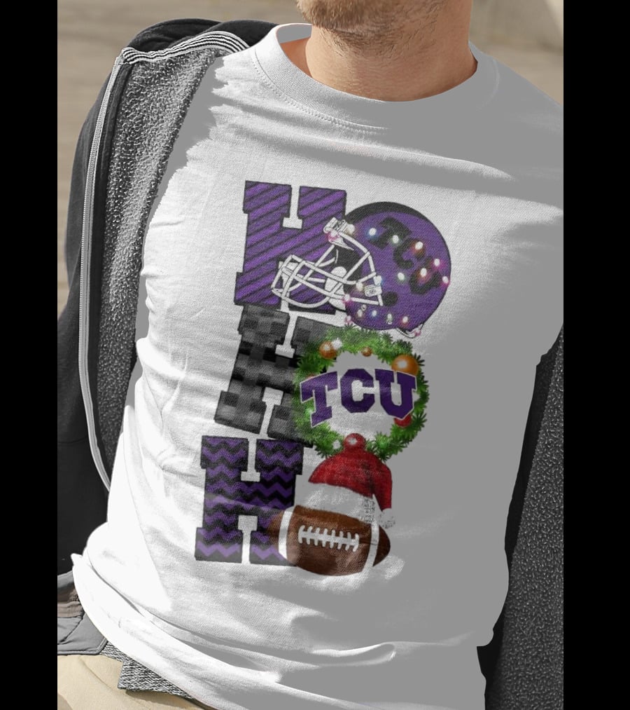 TCU Horned Frogs Football Christmas Ho Ho Ho Helmet And Wreath Game Day T-Shirt