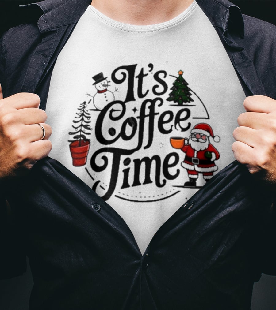 Abby Berner It’s Coffee Time Santa Snowman Christmas Holiday T-Shirt