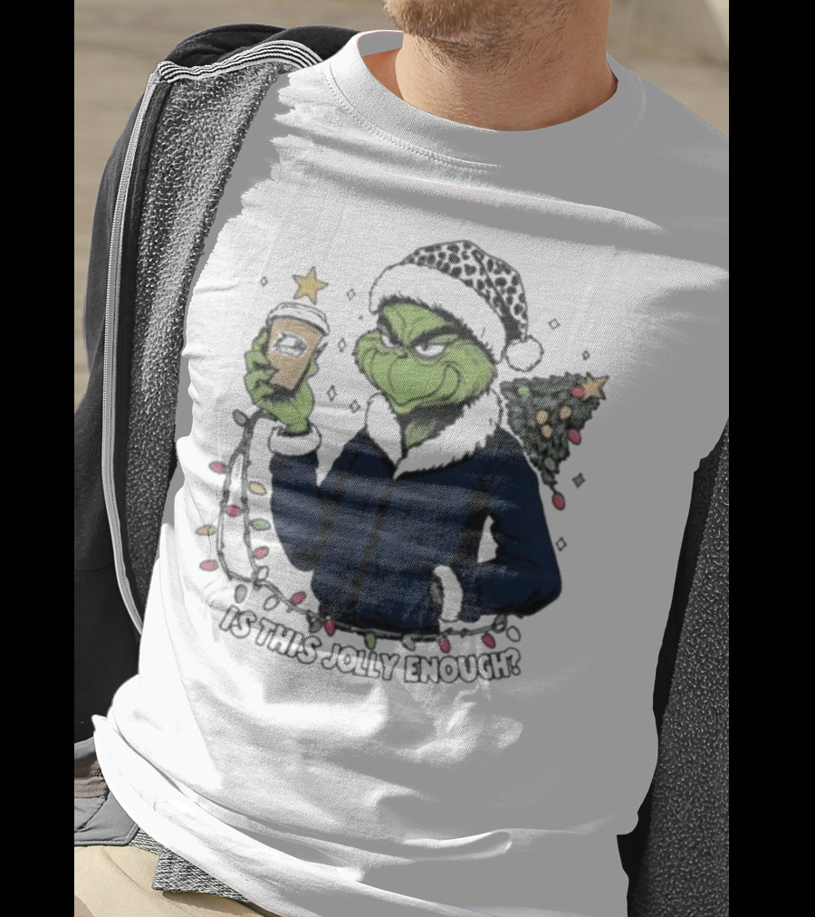 Georgia Southern Eagles X Santa Grinch Holding Holiday Coffee Cup Is This Jolly Enough Merry Christmas T-Shirt