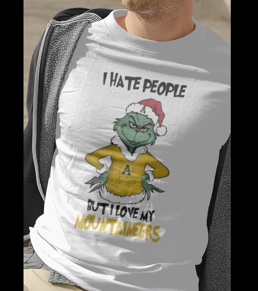 I Hate People But I Love My Appalachian State Mountaineers Grinch Santa Holiday Spirit T-Shirt