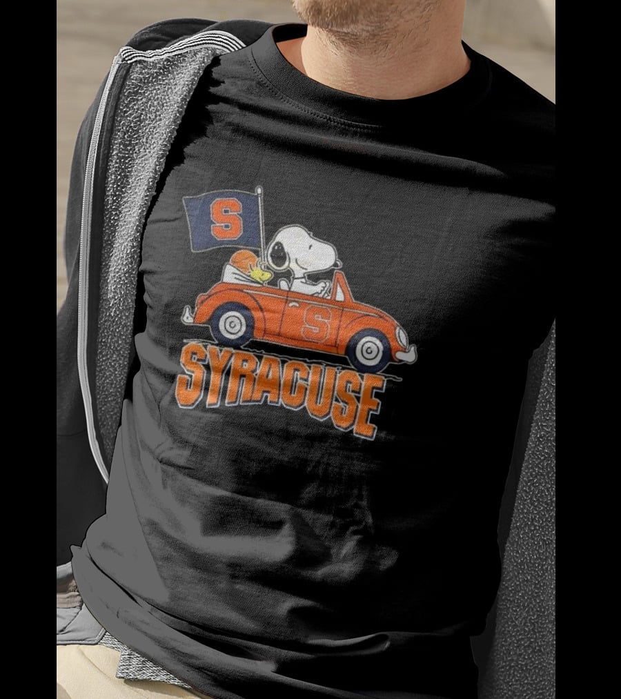 Snoopy Driving Syracuse Orange Car With Letter S Flag T-Shirt