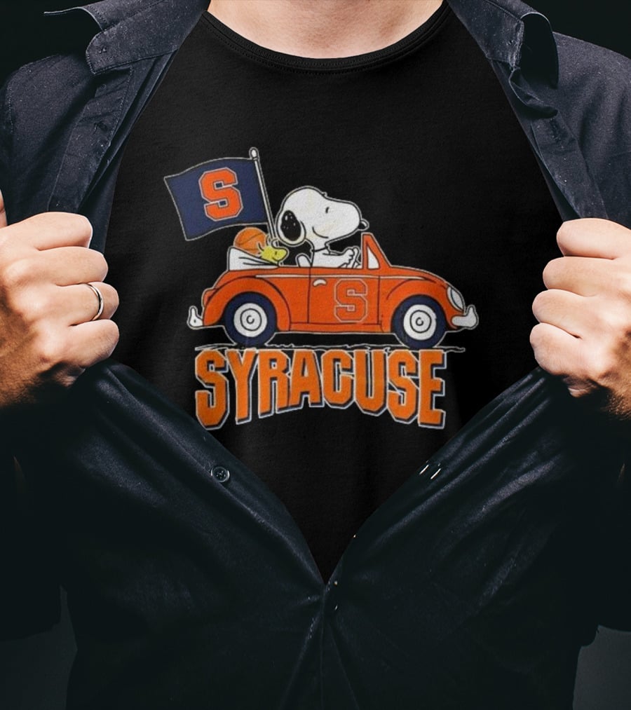 Snoopy Driving Syracuse Orange Car With Letter S Flag T-Shirt