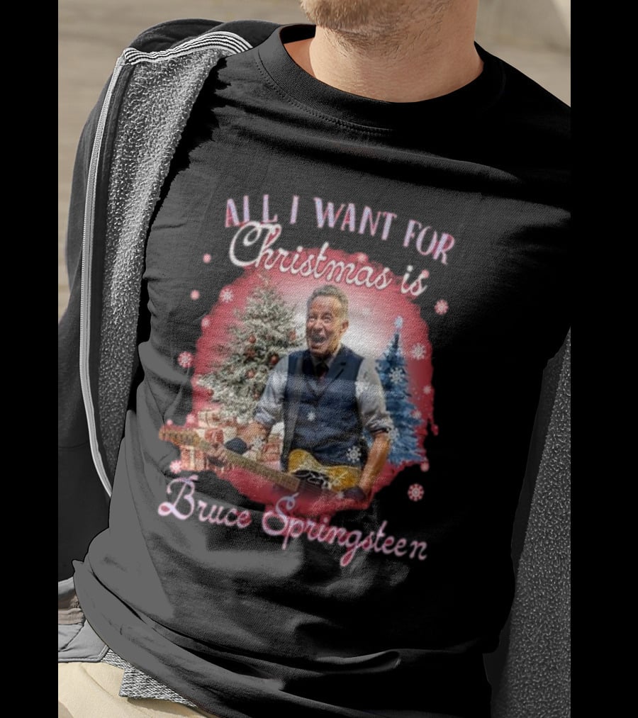 All I Want For Christmas Is Bruce Springsteen Snowflakes Christmas Trees T-Shirt