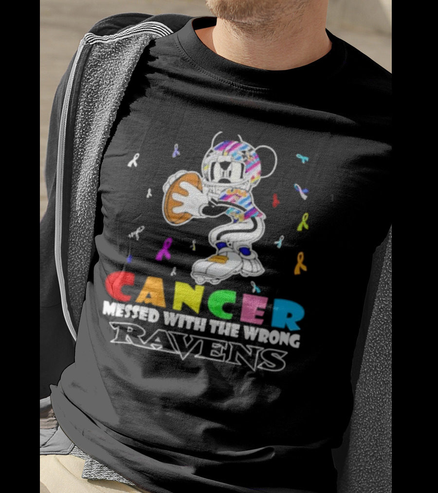 Cancer Messed With The Wrong Ravens Mickey Football Player T-Shirt