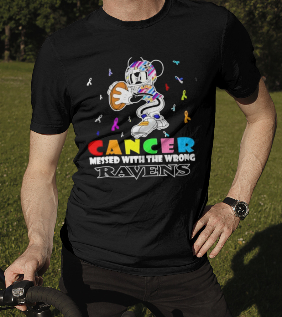 Cancer Messed With The Wrong Ravens Mickey Football Player T-Shirt