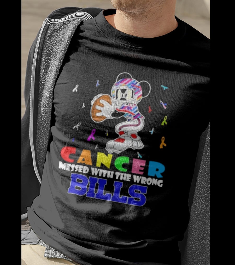 Cancer Messed With The Wrong Bills Mickey Football Ribbons T-Shirt