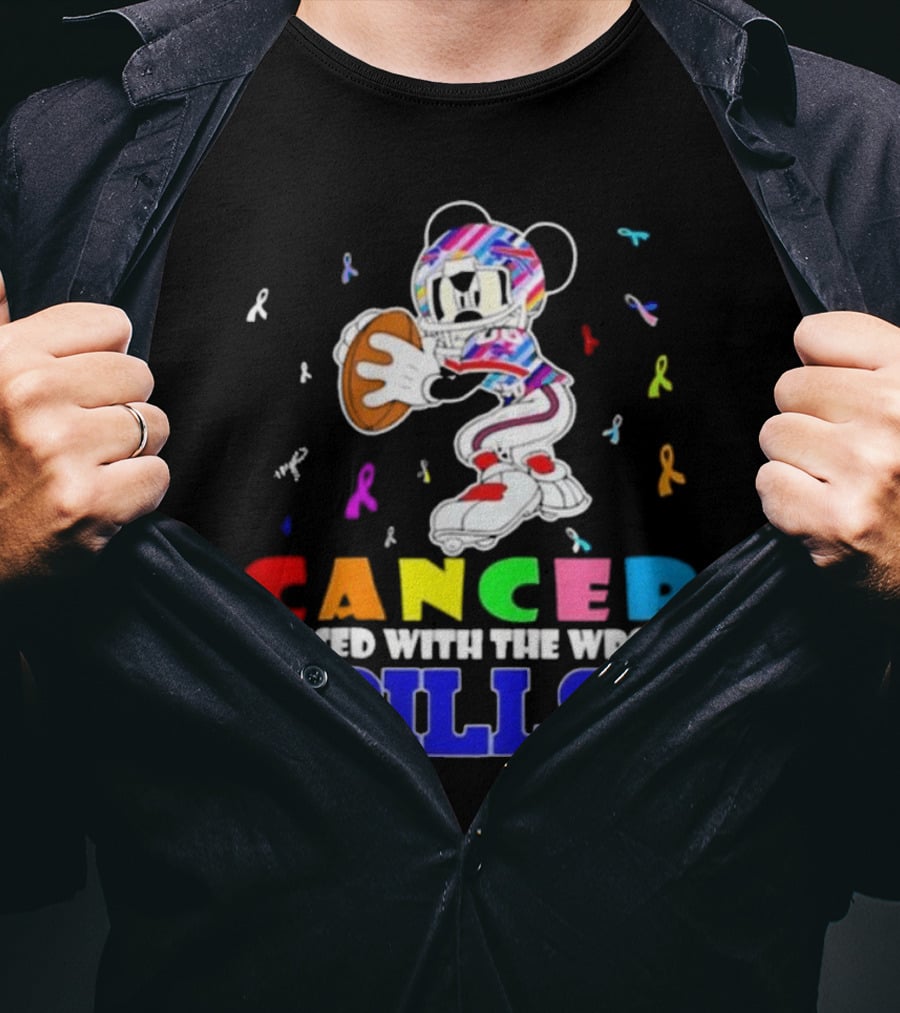 Cancer Messed With The Wrong Bills Mickey Football Ribbons T-Shirt