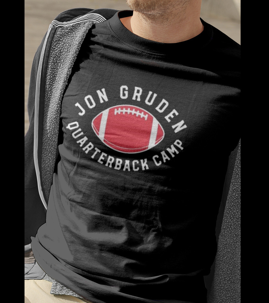 Jon Gruden Quarterback Camp Red Football Emblem T-Shirt