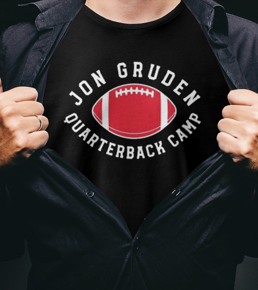Jon Gruden Quarterback Camp Red Football Emblem T-Shirt