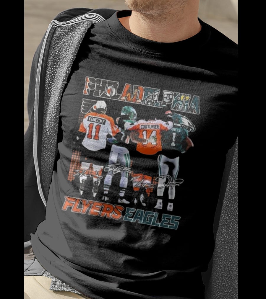 Philadelphia Flyers Eagles Konecny Couturier Hurts Signatures T-Shirt