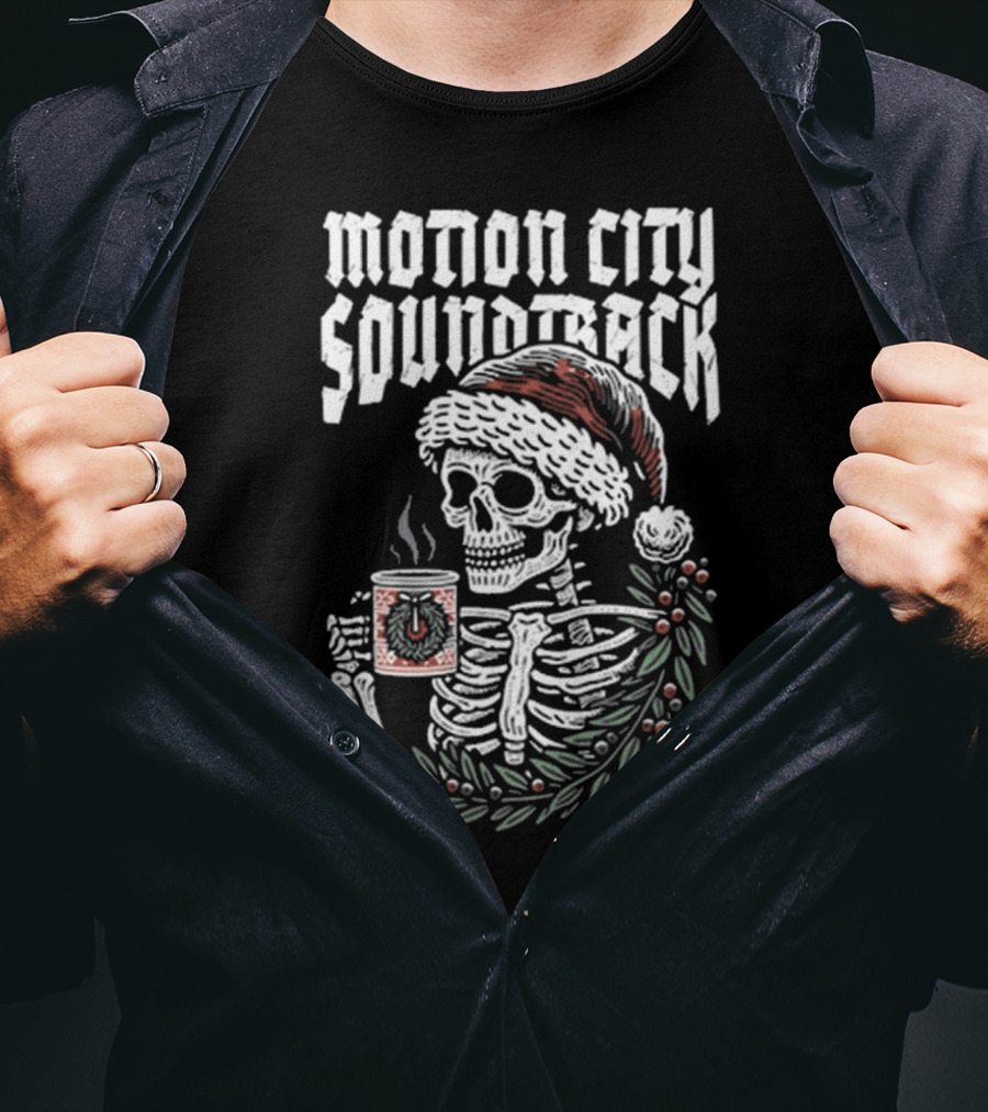 Motion City Soundtrack Skeleton Santa Hat Hot Cocoa Christmas T-Shirt