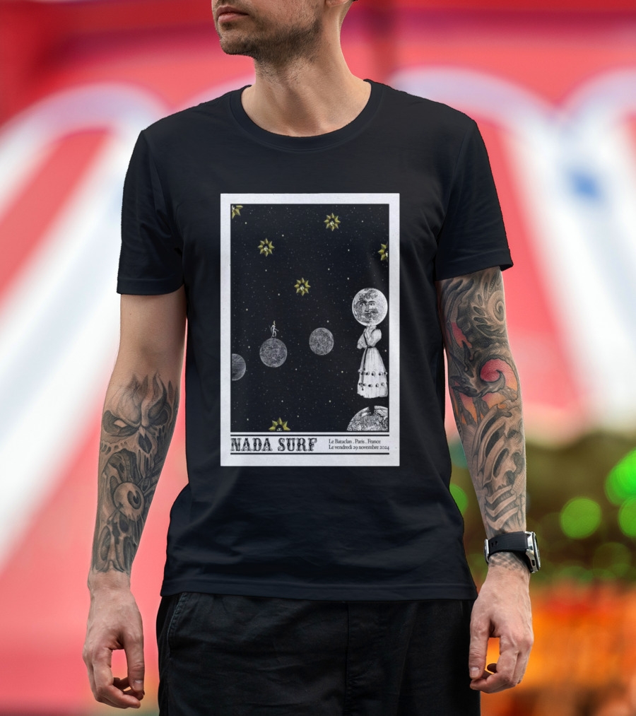 Nada Surf Le Bataclan Paris 29 Novembre 2024 Concert Poster Astronaut and Moons T-Shirt