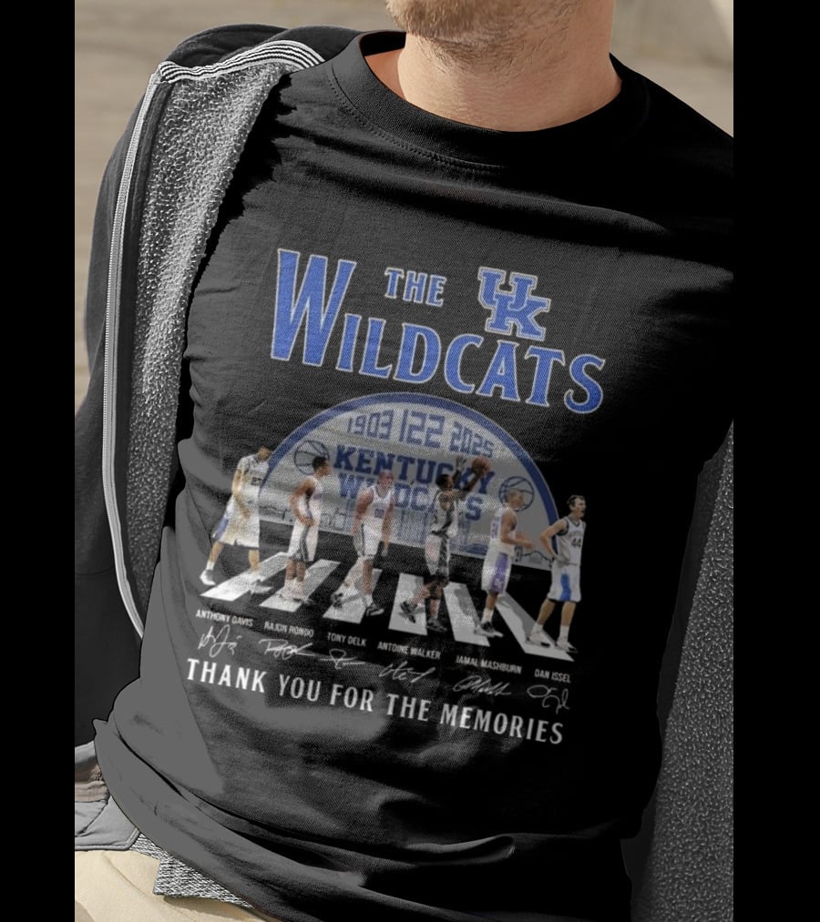 The Kentucky Wildcats 1903-2025 Signatures Thank You For The Memories Anthony Davis Rajon Rondo Tony Delk Antoine Walker Jamal Mashburn Dan Issel T-Shirt