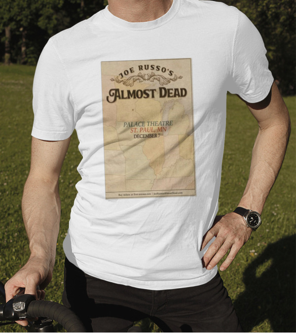 Joe Russo's Almost Dead December 7th 2024 Palace Theatre St. Paul MN Tour Poster With Vintage Map T-Shirt