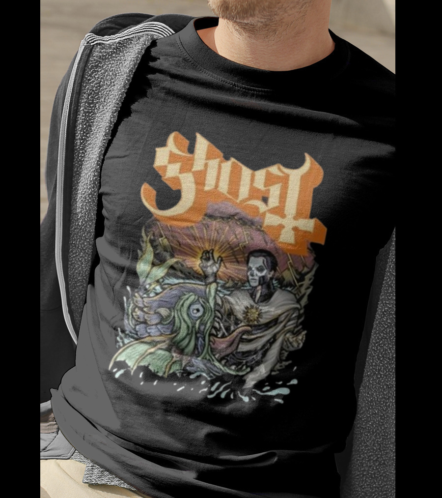 Ghost Papa And The Whale Legendary Encounter With Rising Sun Background T-Shirt