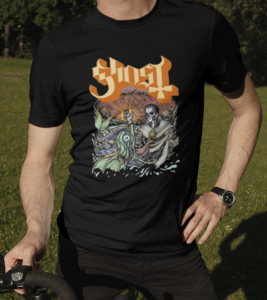 Ghost Papa And The Whale Legendary Encounter With Rising Sun Background T-Shirt