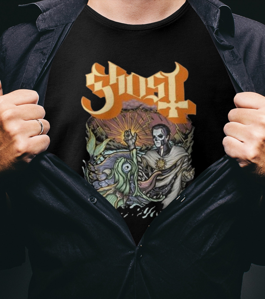 Ghost Papa And The Whale Legendary Encounter With Rising Sun Background T-Shirt