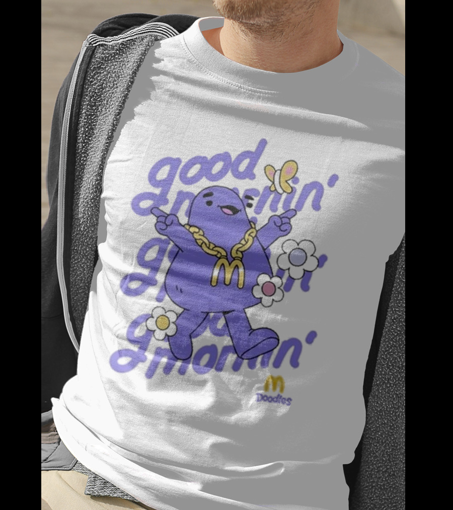 Good Mornin’ Grimace Doodles McDonald’s Butterfly Flowers T-Shirt