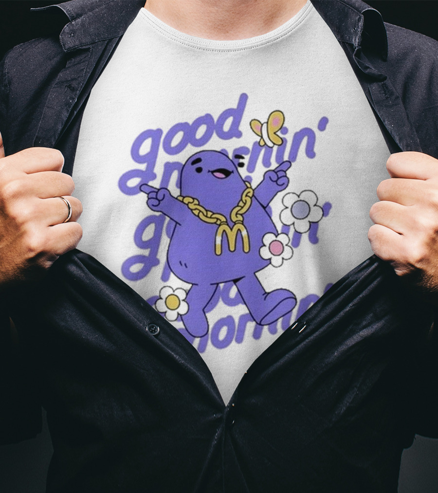 Good Mornin’ Grimace Doodles McDonald’s Butterfly Flowers T-Shirt