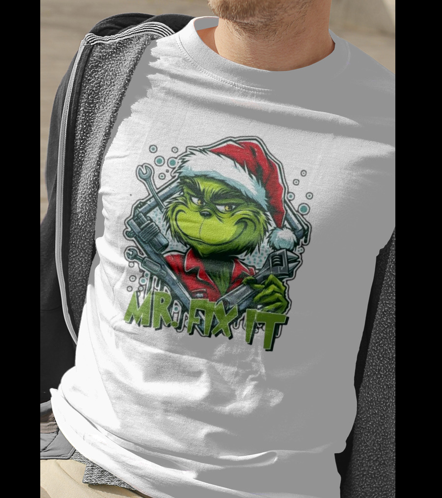 Mr. Fix It Grinch Merry Christmas Santa Hat Wrench Holiday T-Shirt