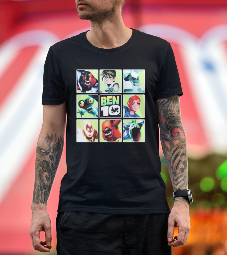Ben 10 Alien Characters Panels Featuring Ben Gwen and Iconic Aliens T-Shirt