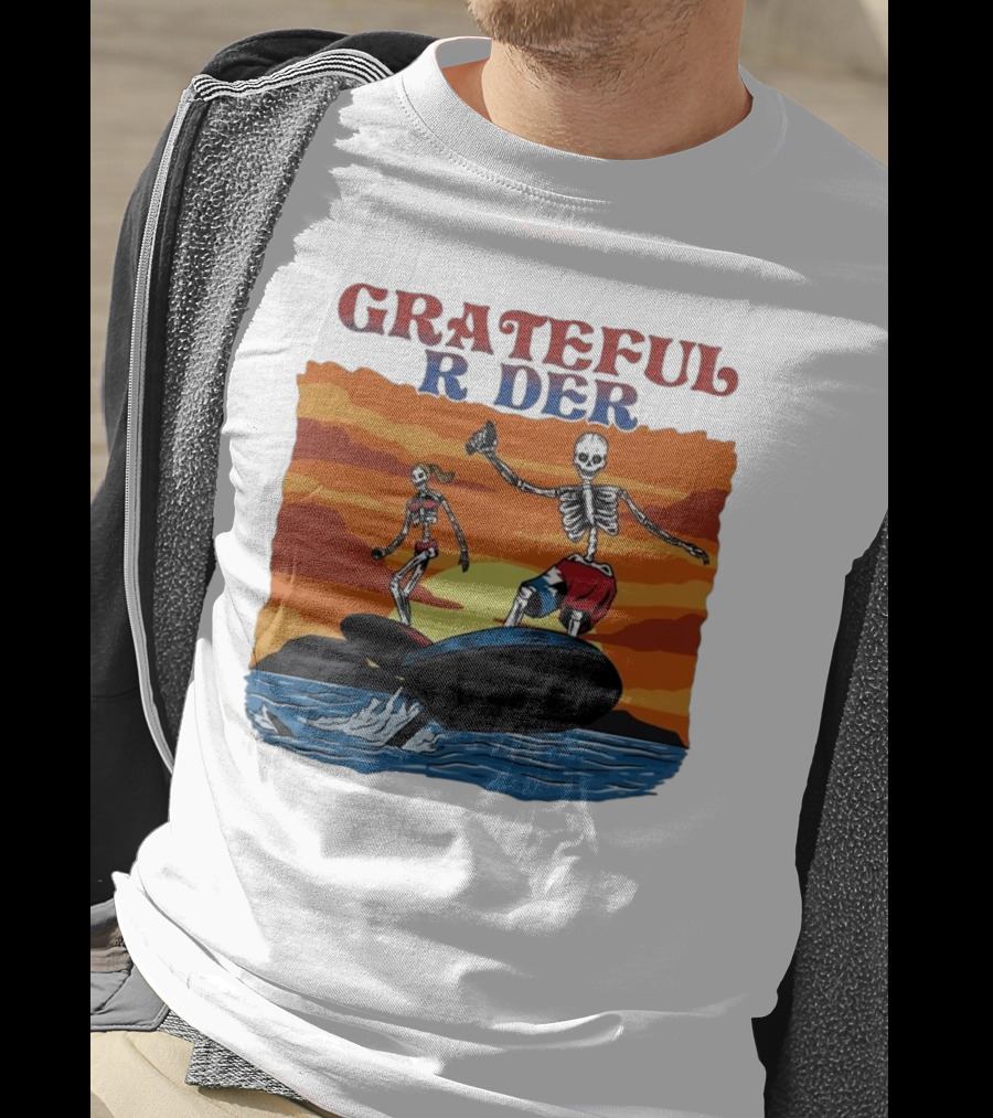 Grateful Rider Skeletons Surfing Sunset E-foil Adventure T-Shirt