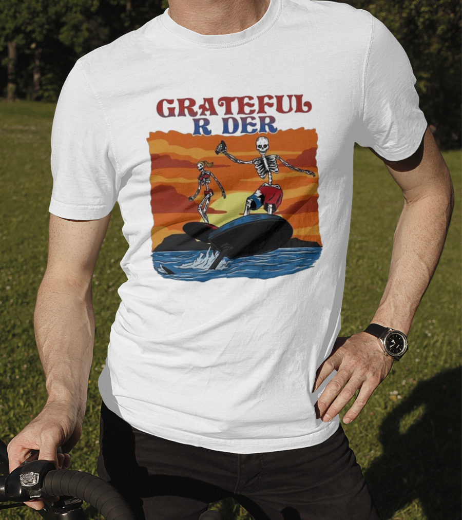 Grateful Rider Skeletons Surfing Sunset E-foil Adventure T-Shirt