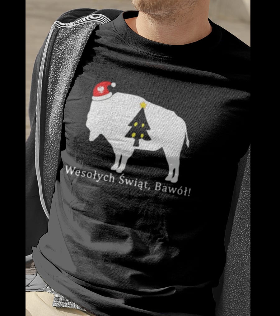 Merry Christmas Buffalo Wesolych Swiat Bawol Santa Hat Christmas Tree T-Shirt