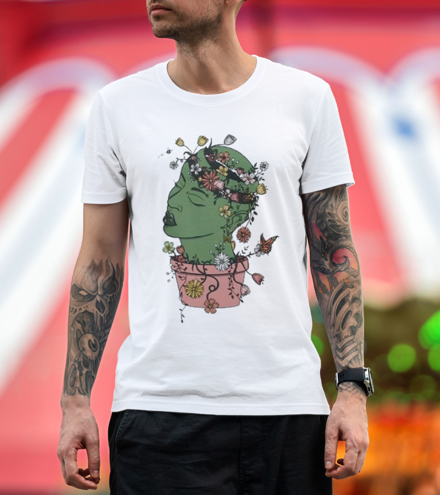 Outgrow Yourself Botanical Head with Flowers and Butterflies T-Shirt