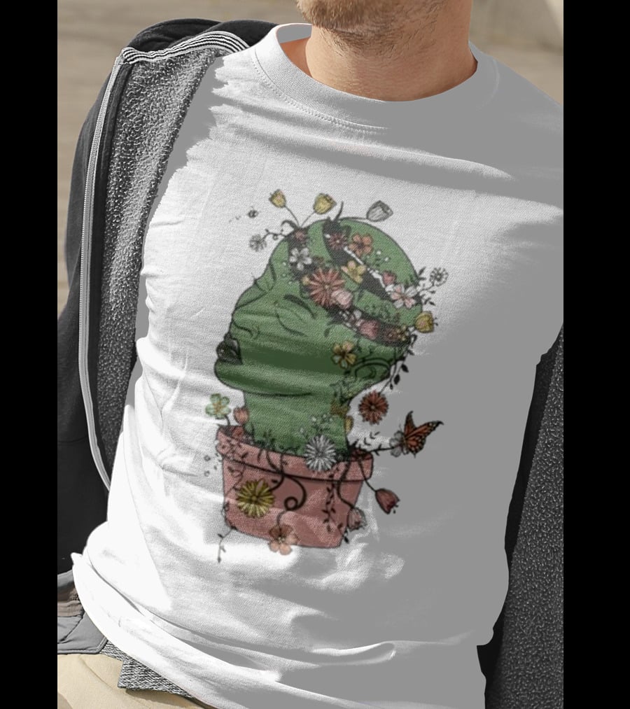 Outgrow Yourself Botanical Head With Flowers And Butterflies T-Shirt