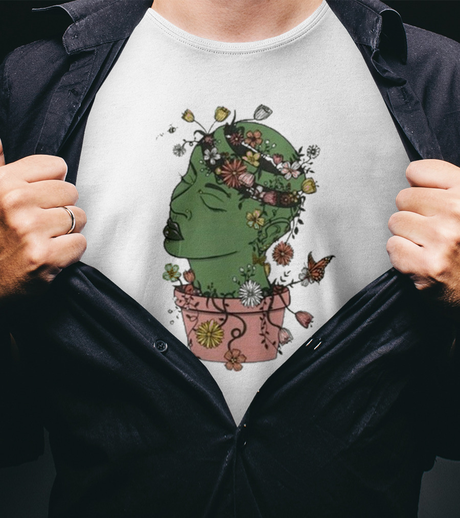 Outgrow Yourself Botanical Head With Flowers And Butterflies T-Shirt