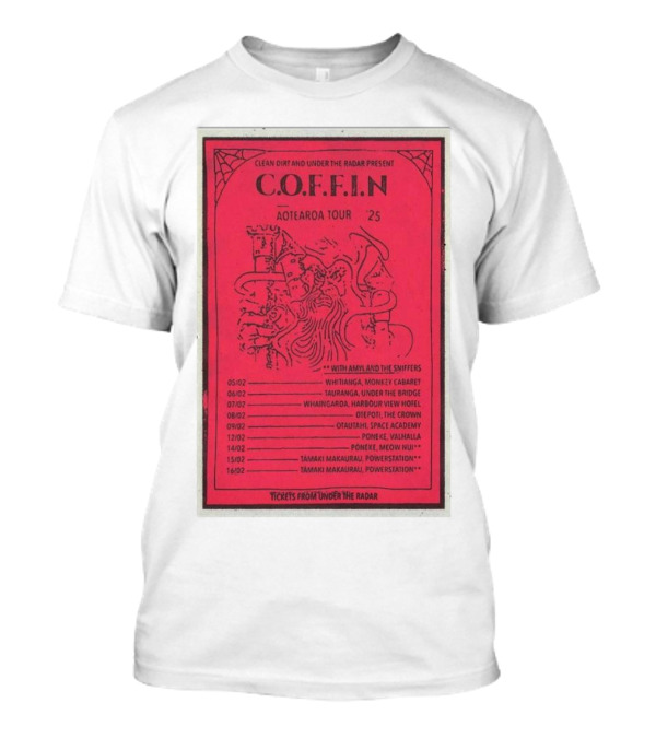 C.O.F.F.I.N Aotearoa Tour 2025 With Amyl And The Sniffers Tickets From Under The Radar T-Shirt