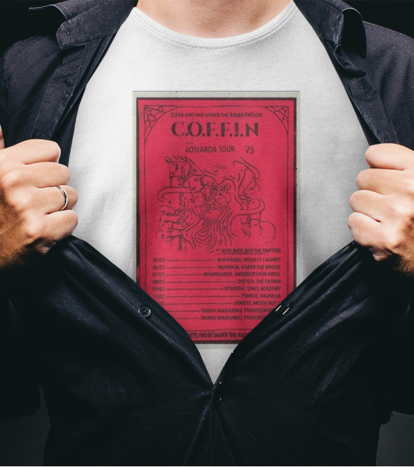 C.O.F.F.I.N Aotearoa Tour 2025 With Amyl And The Sniffers Tickets From Under The Radar T-Shirt
