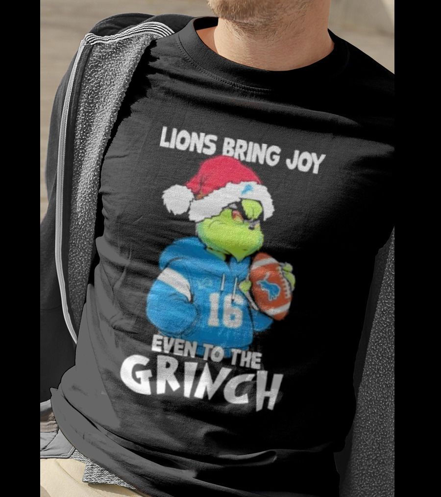 Detroit Lions Bring Joy Even To The Grinch Christmas Santa Football T-Shirt