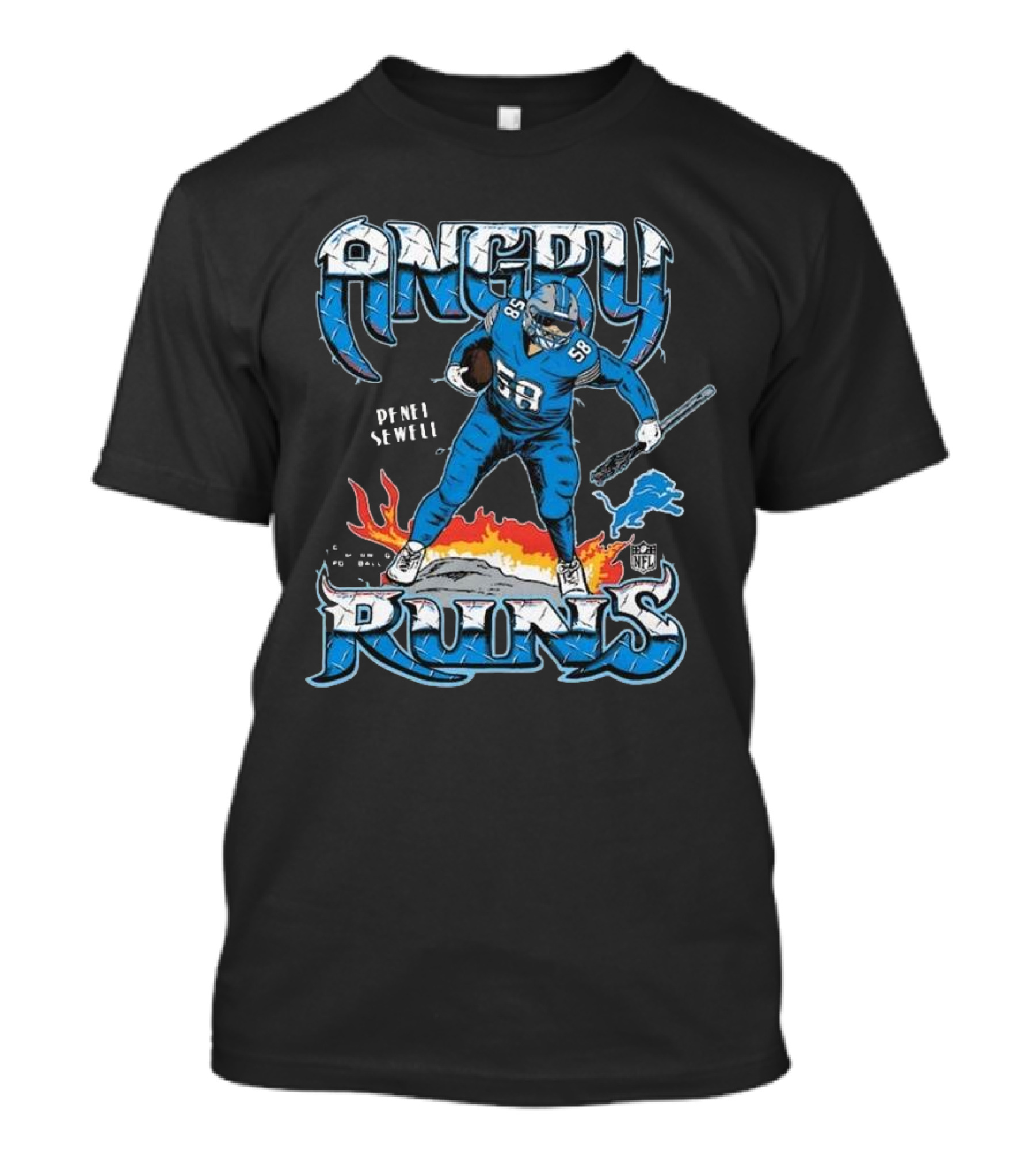 Penei Sewell Detroit Lions Angry Runs NFL Player 58 T-Shirt