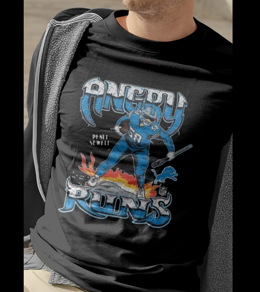 Penei Sewell Detroit Lions Angry Runs NFL Player 58 T-Shirt