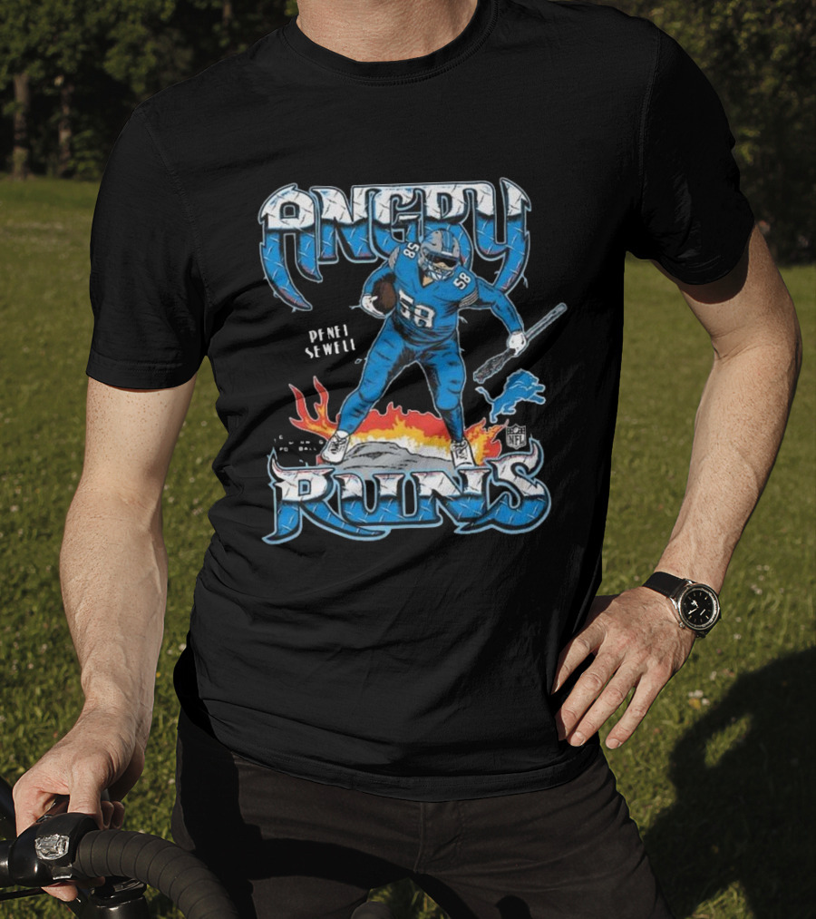 Penei Sewell Detroit Lions Angry Runs NFL Player 58 T-Shirt