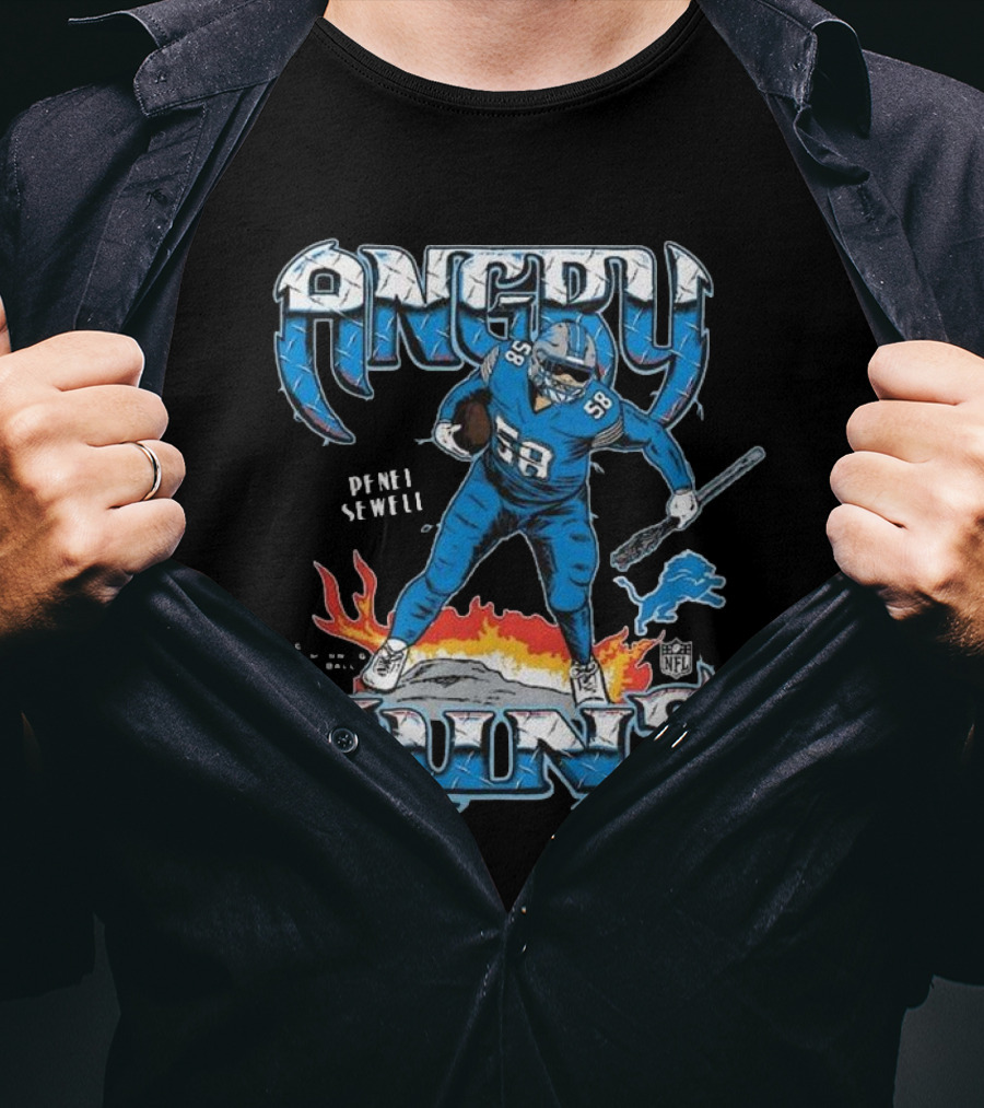 Penei Sewell Detroit Lions Angry Runs NFL Player 58 T-Shirt