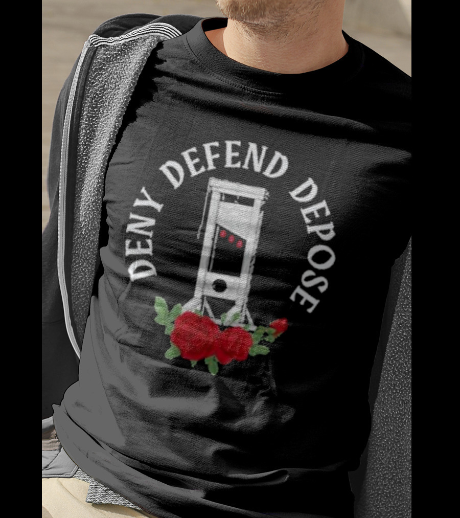 Deny Defend Depose Guillotine With Red Roses French Revolution T-Shirt