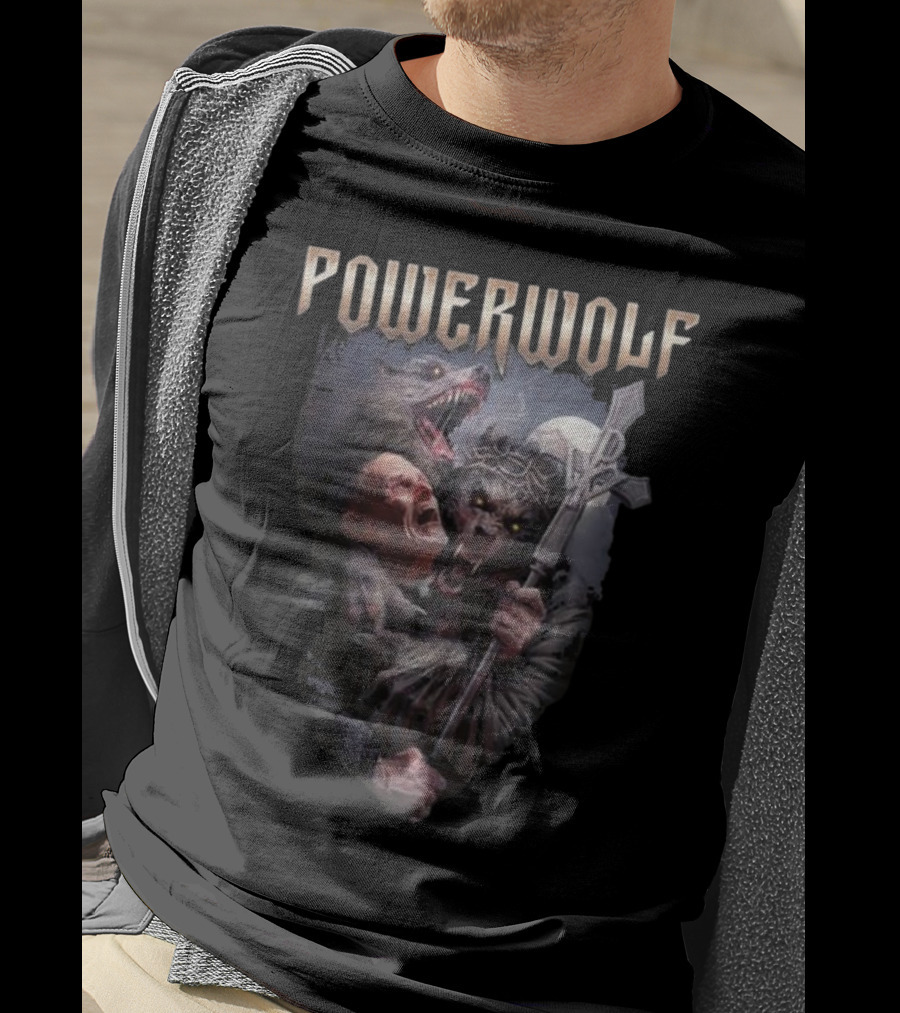 Powerwolf Thunder Priest Monster Battle With Fierce Wolves T-Shirt